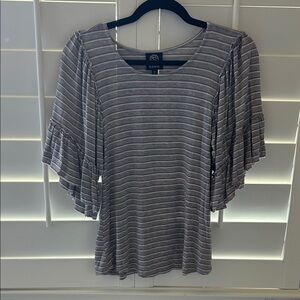 Bobeau Gray and Purple Striped Blouse